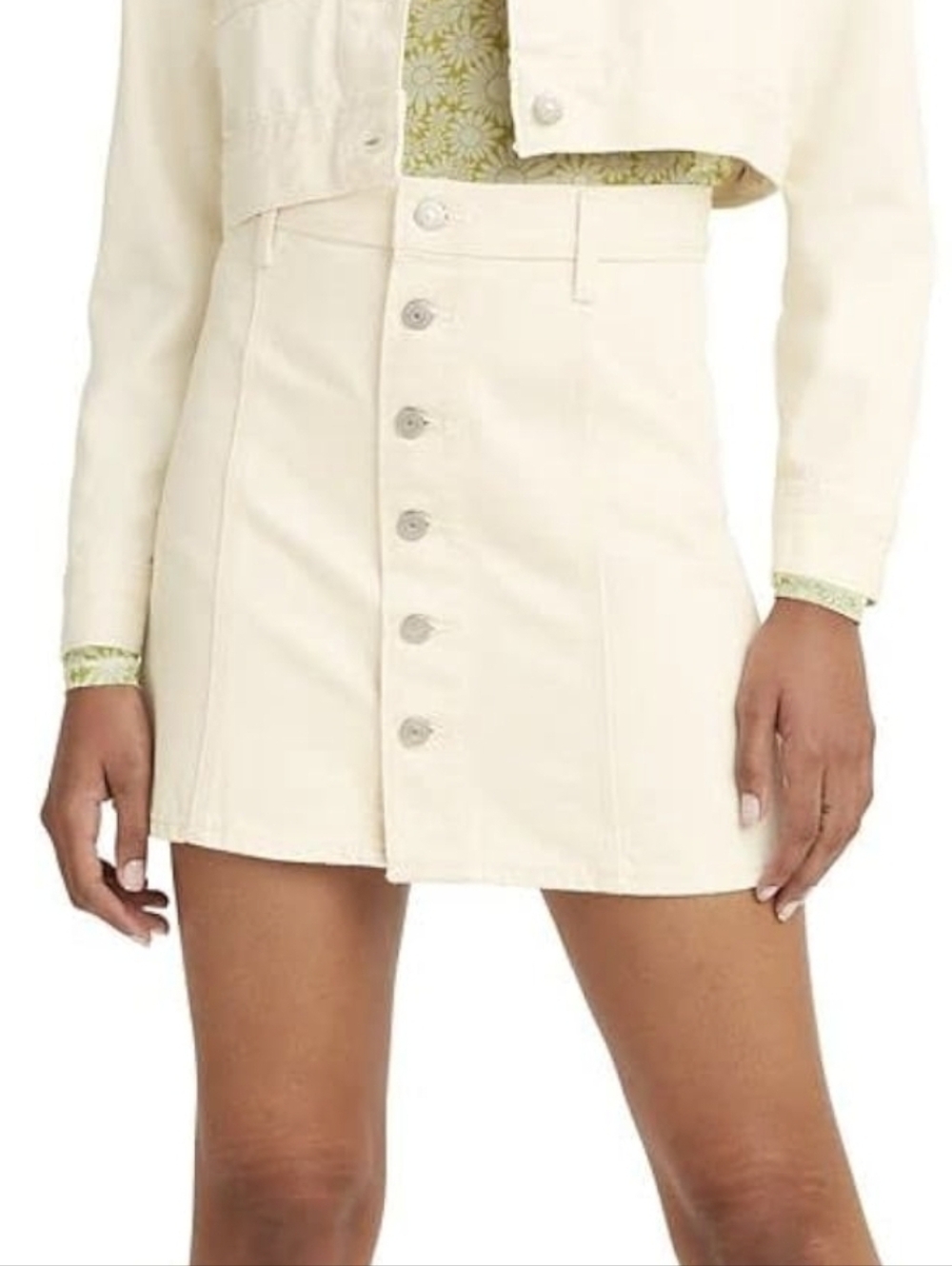 Levi's Denim Button Front Mini Skirt Ivory A-line Women's Size 26 NEW